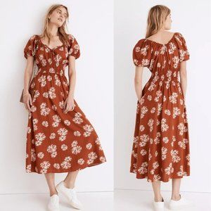 NWT Madewell Sophia Linen Blend Midi Dress in Rusty Torch